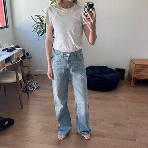 Zara TRF high rise wide leg jeans in light blue wash denim size 6
